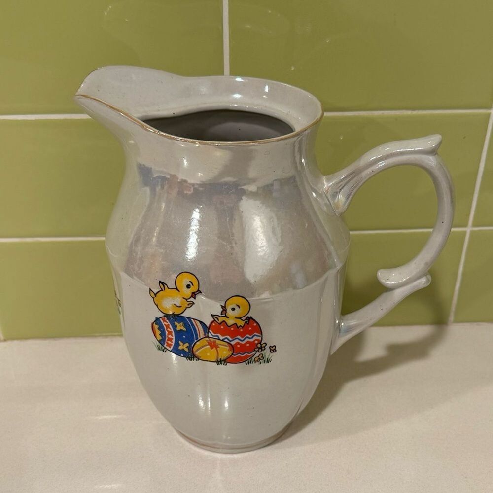 Vintage Ceramic Pitcher with Easter Chick Design
